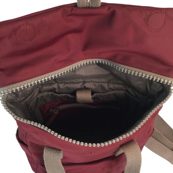 Roka London Bag Company Maroon Backpack Rucksack Gray Straps Medium Roll Top - Picture 10 of 16